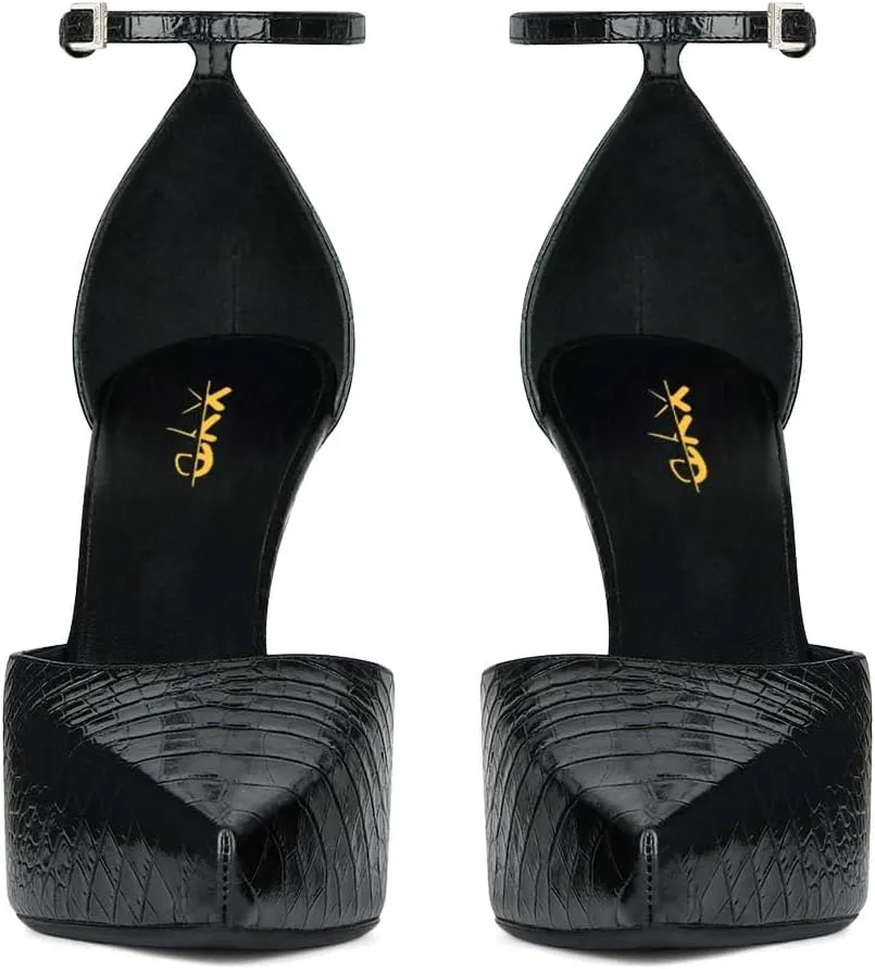 XYD Women Edgy Platform Pumps Slender Ankle Strap with Buckle Pointed Toe Stiletto High Heel Party Evening Shoes