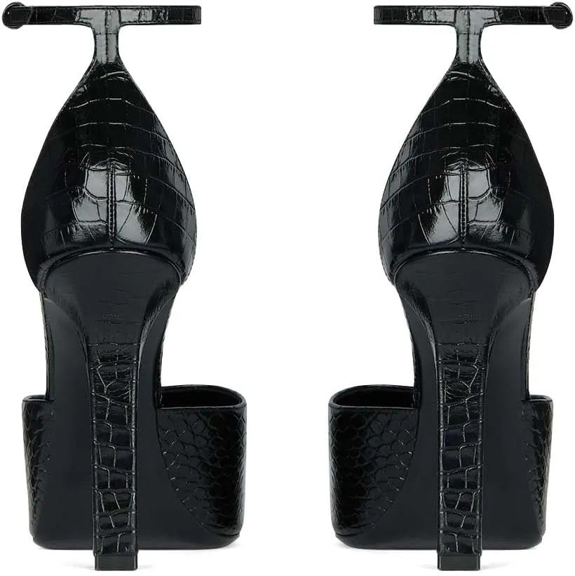 XYD Women Edgy Platform Pumps Slender Ankle Strap with Buckle Pointed Toe Stiletto High Heel Party Evening Shoes