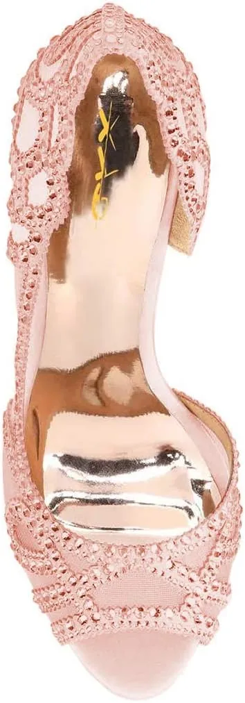 XYD Women Graceful Peep Toe Half D'Orsay Mesh Pumps Crystal Studded Slip On High Heels Wedding Bride Dress Shoes