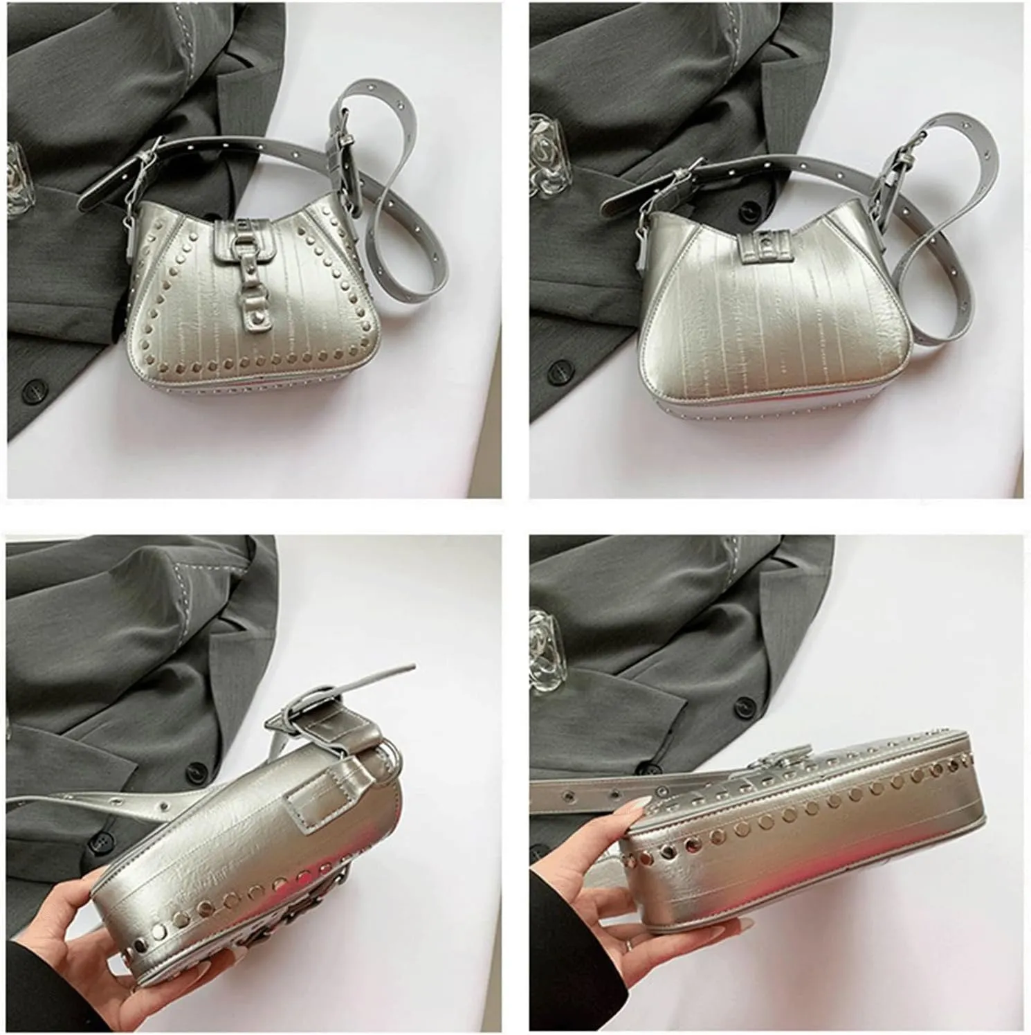 Y2K Purse Street Goth Hobo Shoulder Bag 2000s Cute Punk Girly Sleek Handbag Emo Studded Vintage Trendy Purses 2025