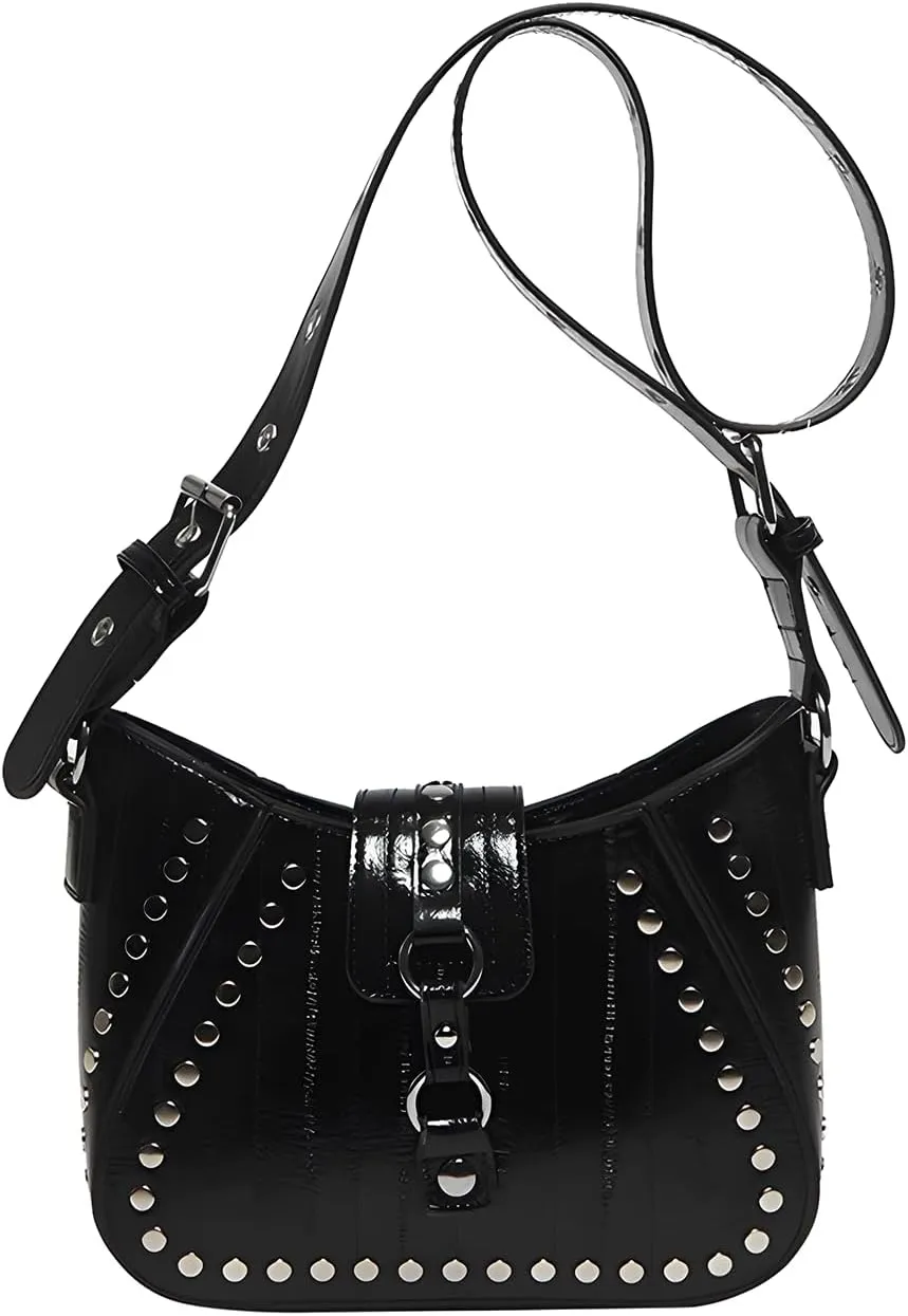 Y2K Purse Street Goth Hobo Shoulder Bag 2000s Cute Punk Girly Sleek Handbag Emo Studded Vintage Trendy Purses 2025