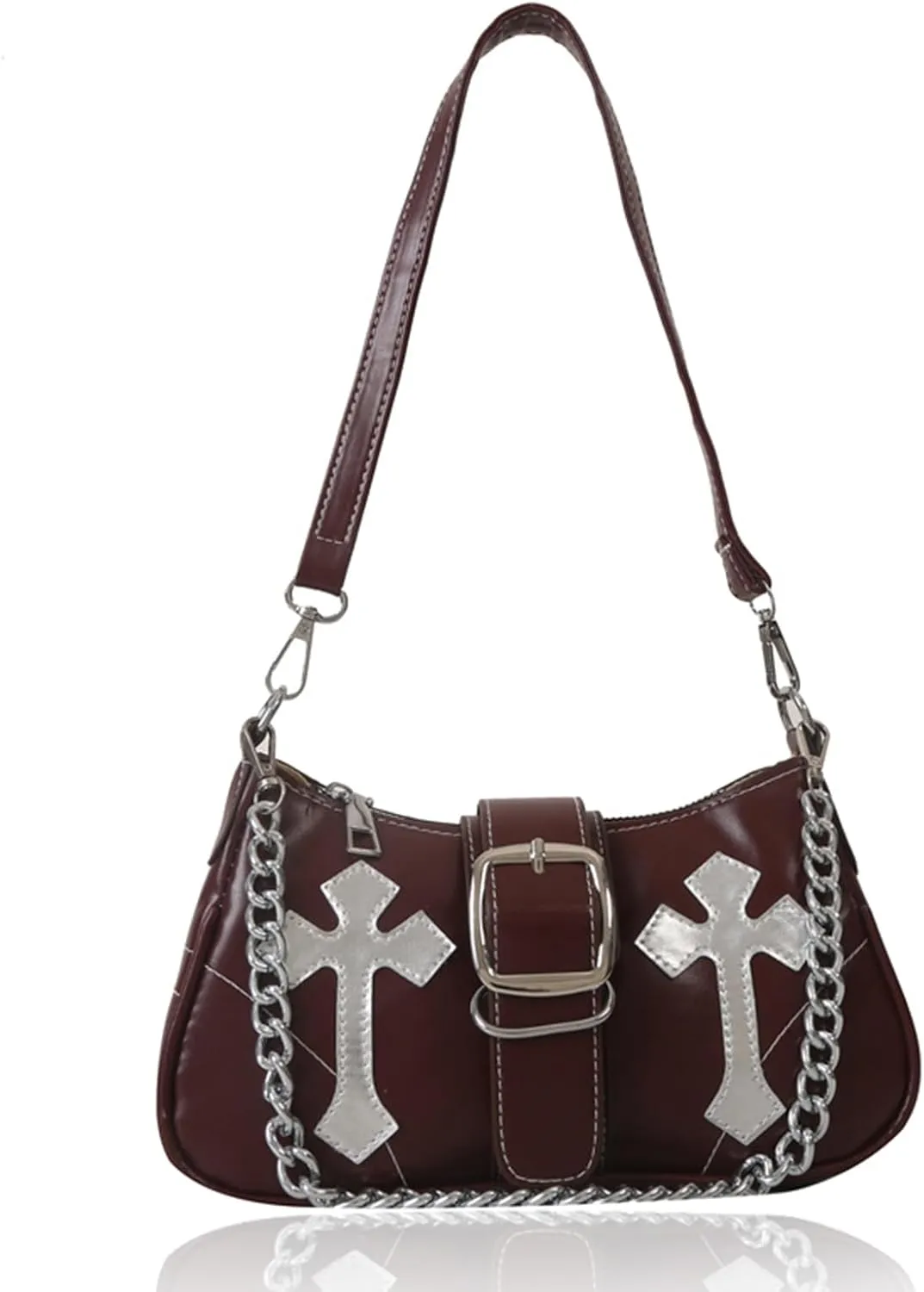 Y2K Shoulde Bag for Women,Vintage Punk Cross Pattern PU Leather Purse Small Gothic Underarm Handbags