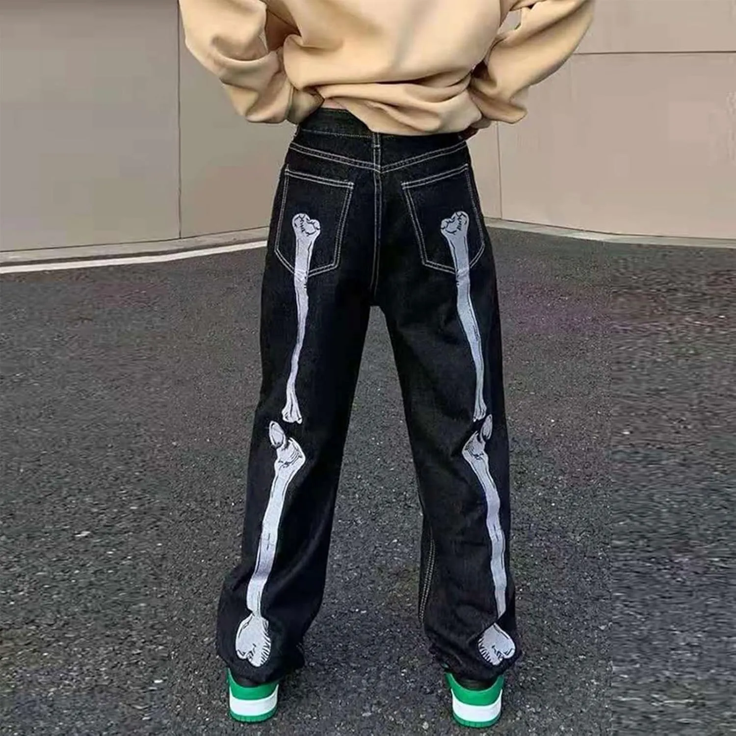 Y2k Skeleton Pants Men Hip Hop Grunge Baggy Jeans Goth Loose Fit Dance Skateboard Pants Streetwear