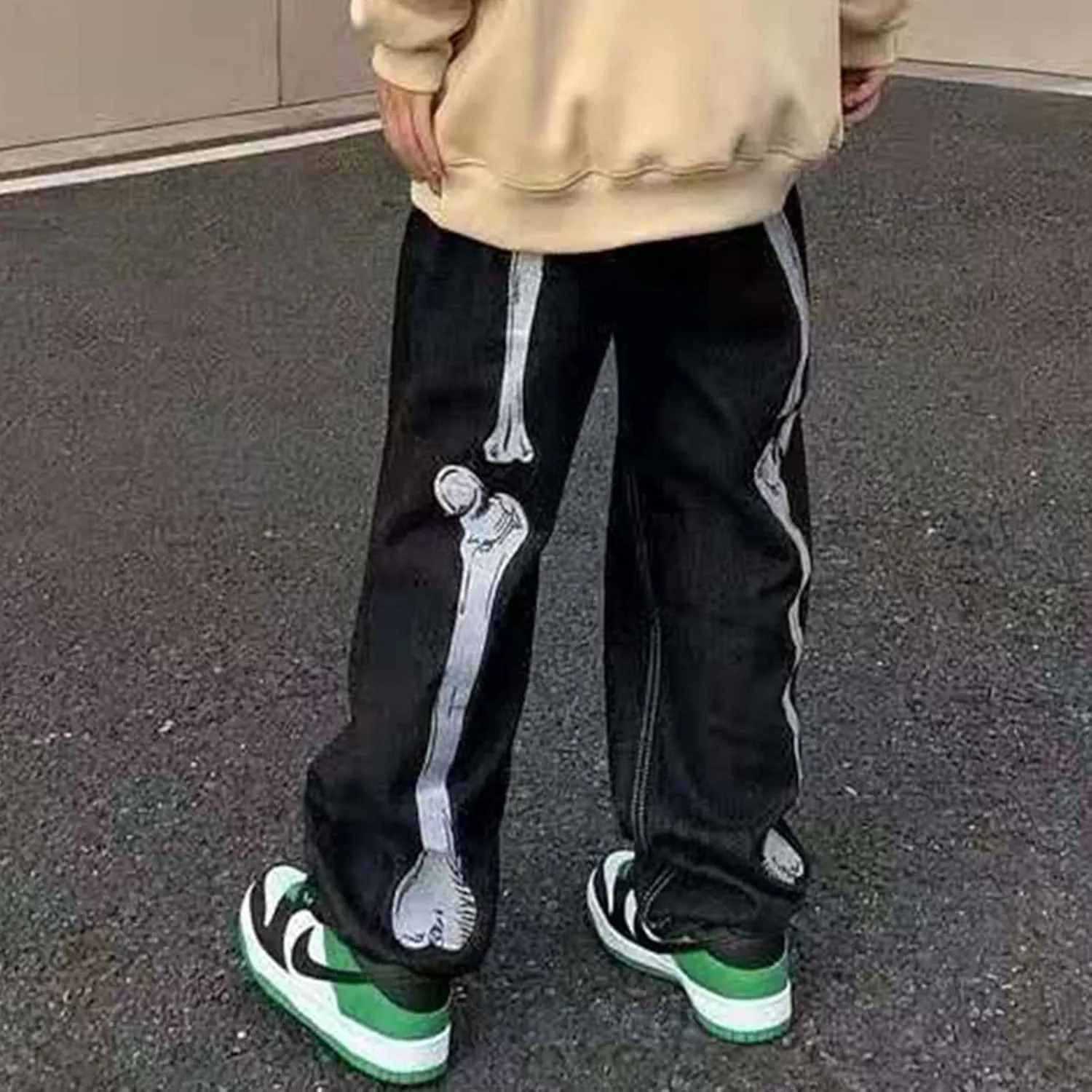 Y2k Skeleton Pants Men Hip Hop Grunge Baggy Jeans Goth Loose Fit Dance Skateboard Pants Streetwear