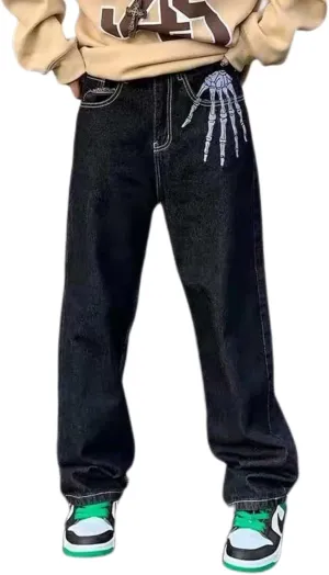Y2k Skeleton Pants Men Hip Hop Grunge Baggy Jeans Goth Loose Fit Dance Skateboard Pants Streetwear
