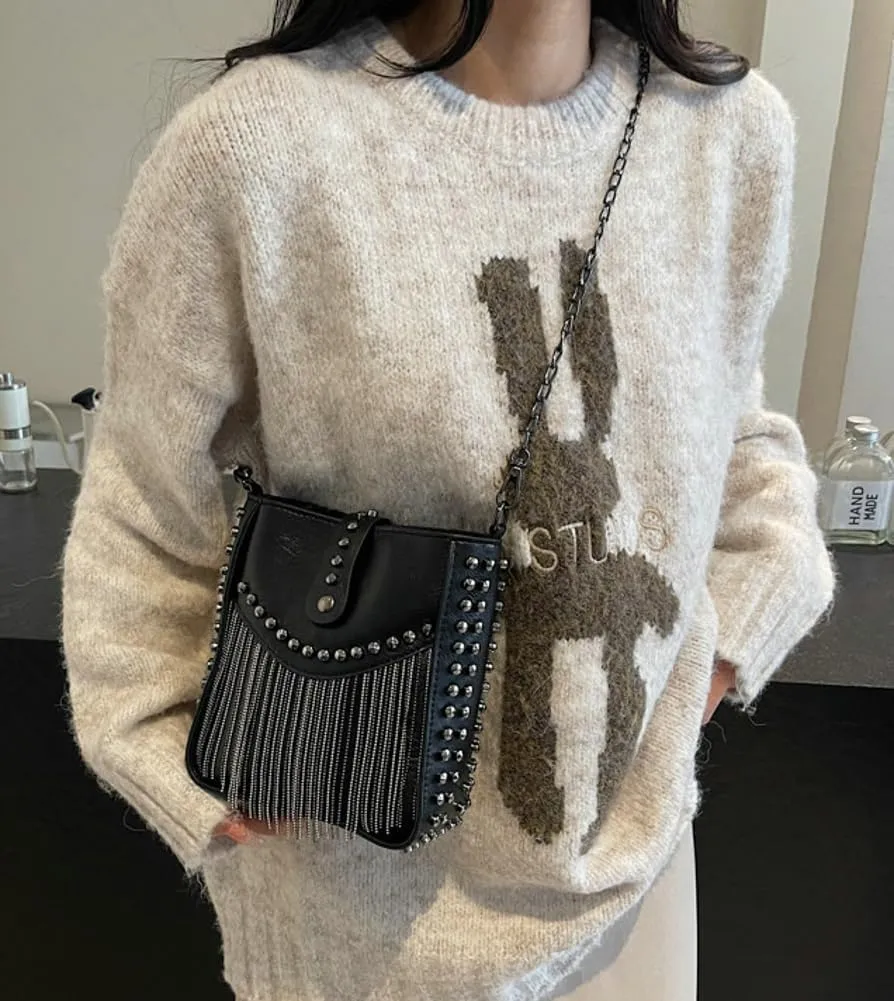 Y2K Tessal Shoulder Bags for Women Vintage Vegan Leather Trendy Handbag Clutch Purse Chain Strap Tote Shoulder Purse