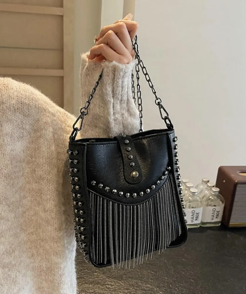 Y2K Tessal Shoulder Bags for Women Vintage Vegan Leather Trendy Handbag Clutch Purse Chain Strap Tote Shoulder Purse