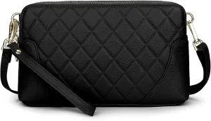 YALUXE Womens Wristlet Real Leather Quilted double zippers Large Clutch Wallet Shoulder Strap
