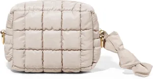 Yarnic Quilted Makeup Bag Cosmetic Bag, Travel Toiletry Bag for Women, Cute Makeup Bag Organizer Puffer Makeup Pouch (S, Beige)