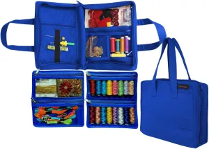 Yazzii Sewing Notions Tote- Portable Sewing Accessories Organizer w Detached Sleeves - Royal Blue