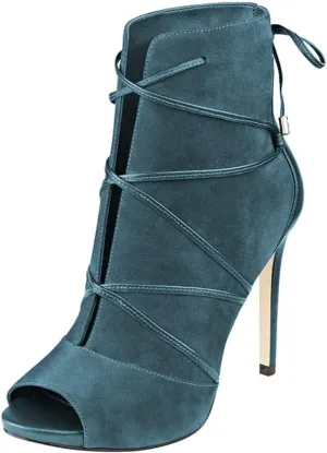 YDN Women Peep Toe Faux Suede Ankle Booties Platform Stiletto High Heels Lace Up Cutout Comfort Shoes 4-15