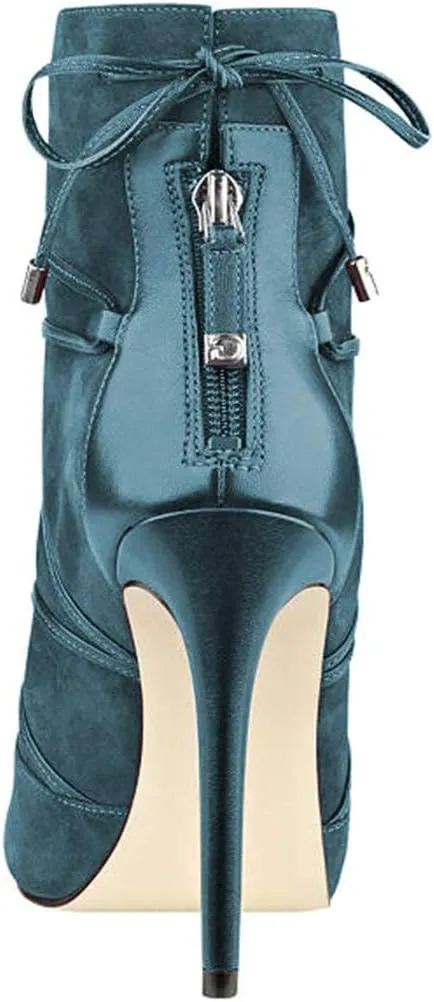 YDN Women Peep Toe Faux Suede Ankle Booties Platform Stiletto High Heels Lace Up Cutout Comfort Shoes 4-15