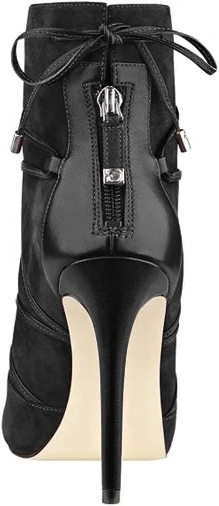 YDN Women Peep Toe Faux Suede Ankle Booties Platform Stiletto High Heels Lace Up Cutout Comfort Shoes 4-15