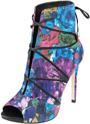 YDN Women Peep Toe Faux Suede Ankle Booties Platform Stiletto High Heels Lace Up Cutout Comfort Shoes 4-15