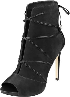 YDN Women Peep Toe Faux Suede Ankle Booties Platform Stiletto High Heels Lace Up Cutout Comfort Shoes 4-15