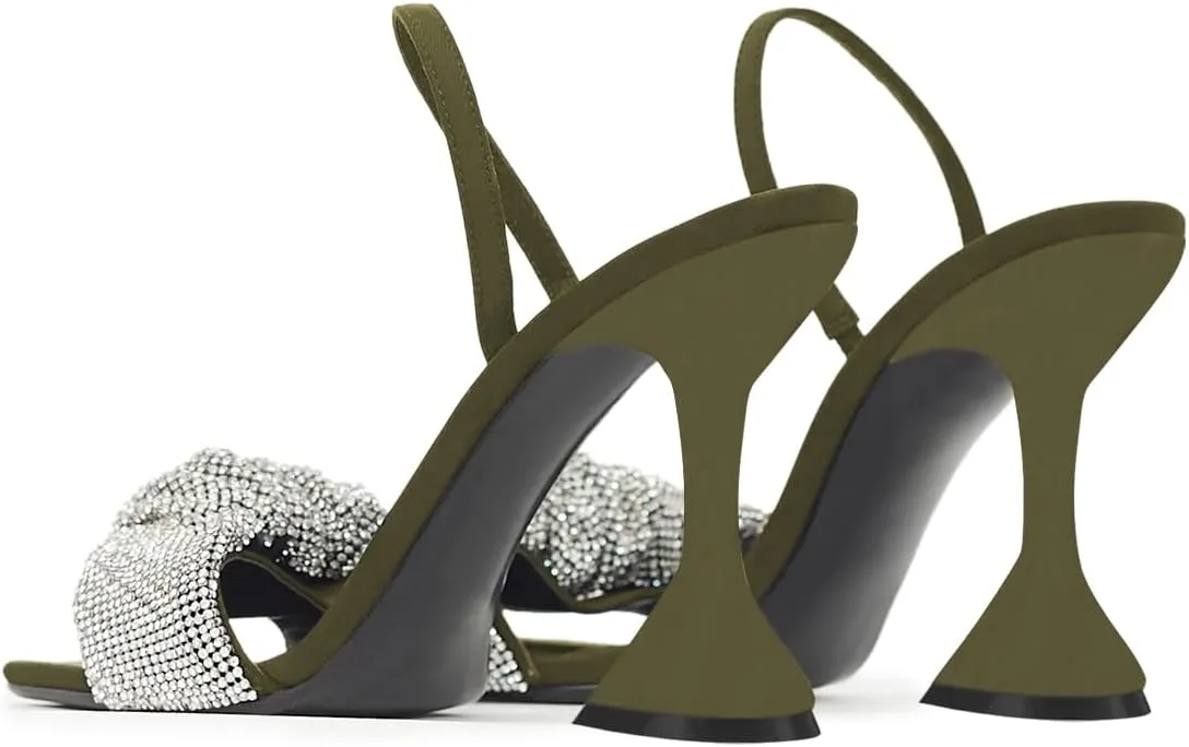 YDN Women Rhinestones Studs Special High Heel Sandals Open Toe Slip On Ruffles Slingback Strap Shoes Prom Cocktail Dress Size 4-16 US