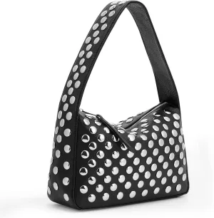 YFGBCX Shoulder Bag for Women Black Studded Purse Fall Handbag Wine Red Bag Vegan Leather Shoulder Purse