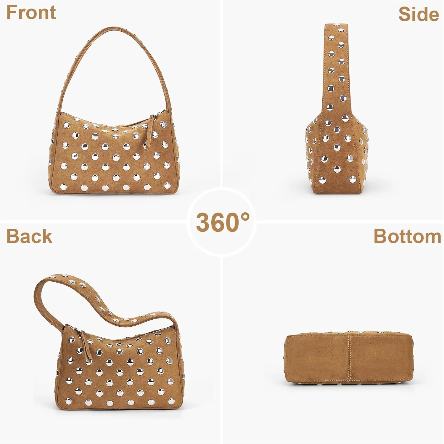 YFGBCX Studded Purses Black Shoulder Bag Y2K Purse for Women Handbag Soft Leather Fall Purse