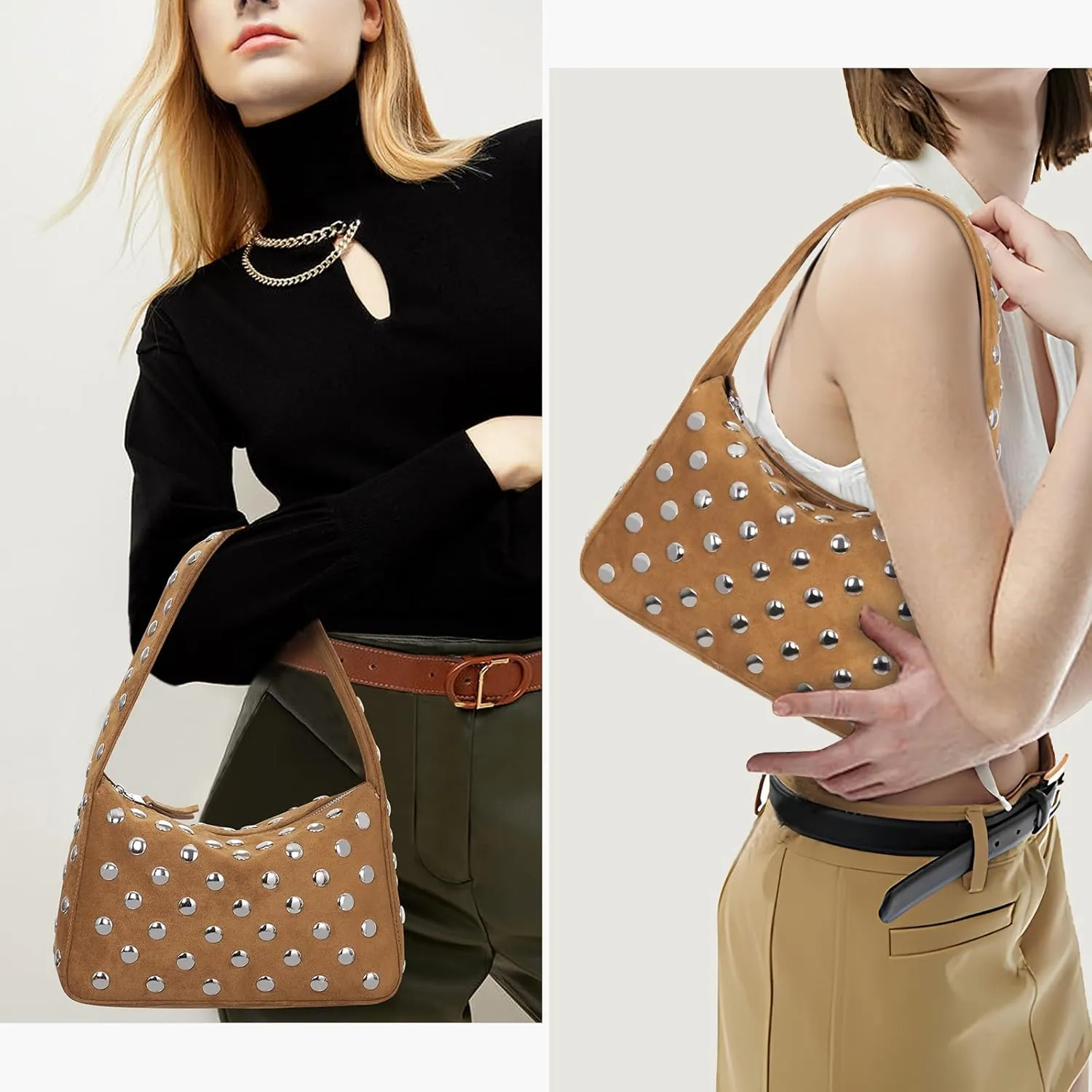 YFGBCX Studded Purses Black Shoulder Bag Y2K Purse for Women Handbag Soft Leather Fall Purse