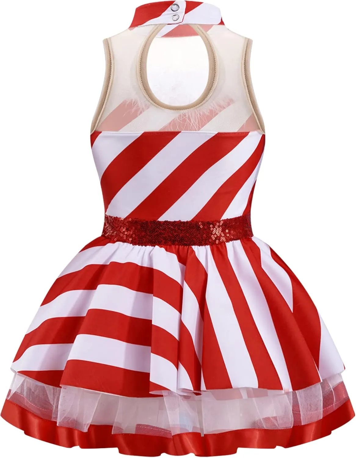 YiZYiF Kids Girls Candy Cane Striped Christmas Dance Dress Party Costume Sleeveless Mock Neck Figure Skating Dress