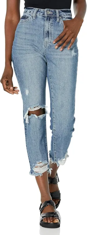 YMI Women's Junior Hybrid Dream High-Rise Slim Straight Jean with Frayed Hem
