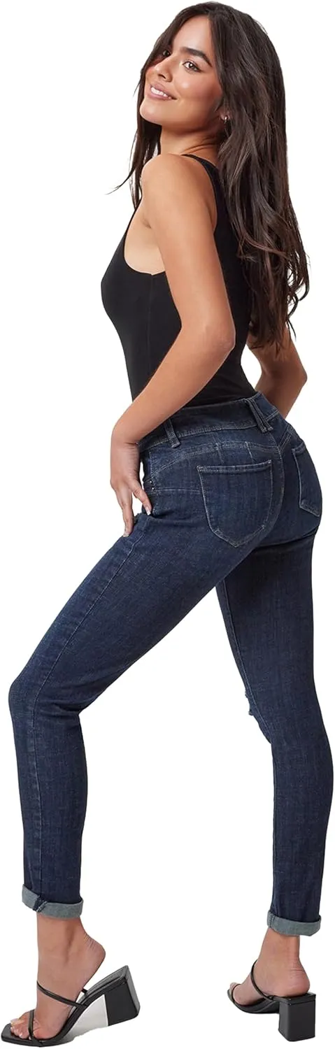 YMI Women's Junior Wannabettabutt 2 Button Cuffed Ankle Jean