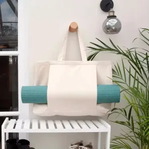 Yoga Canvas Tote Bag, Large Capacity, Sturdy Multifunctional, Shoulder Bag with Mat Carrier, Pockets