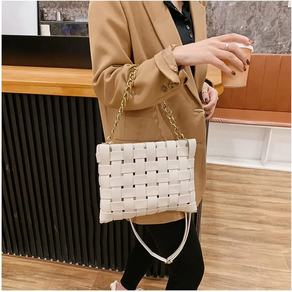 YP Woven Crossbody Bags for Women Shoulder Purses Soft Pu Leather Crossbody Handbags with Chain Strap