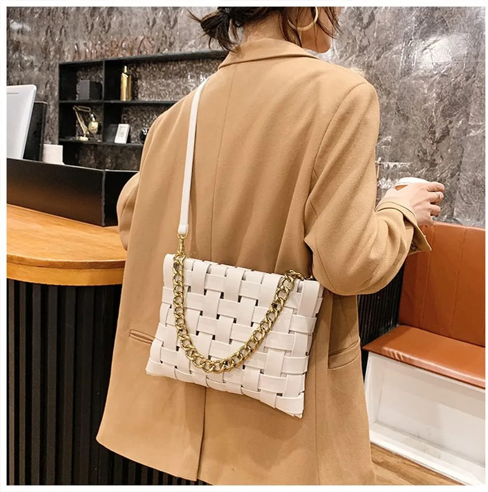 YP Woven Crossbody Bags for Women Shoulder Purses Soft Pu Leather Crossbody Handbags with Chain Strap