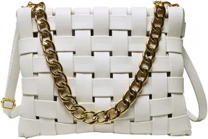 YP Woven Crossbody Bags for Women Shoulder Purses Soft Pu Leather Crossbody Handbags with Chain Strap