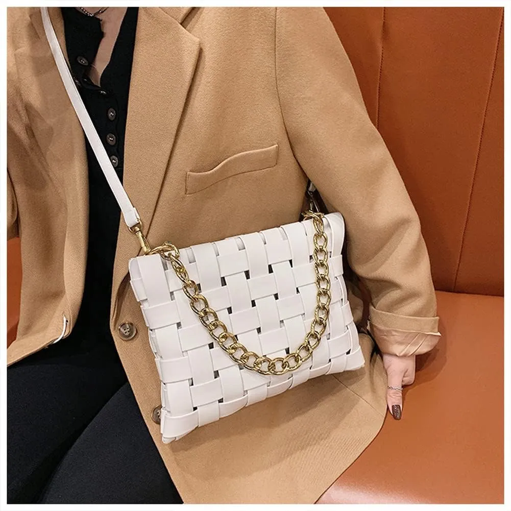 YP Woven Crossbody Bags for Women Shoulder Purses Soft Pu Leather Crossbody Handbags with Chain Strap