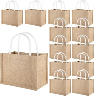 Ysglory 9' x 5'' x 6'' Burlap Tote Bags Mini Jute Beach Bags with Handles Reusable Burlap Gift Bag Bulk Jute Tote Favors Bags for Bridesmaid Wedding, Christmas, 12 Pcs