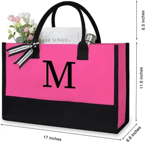 YUNZLAN 50PCS-Initial Canvas Tote Bag Personalized Present Bag for Wedding Party,Bridesmaids,Birthday