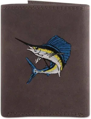 Zep Pro Action Sailfish Crazy Horse Embroidered Leather Wallet IWT (Tri-Fold)