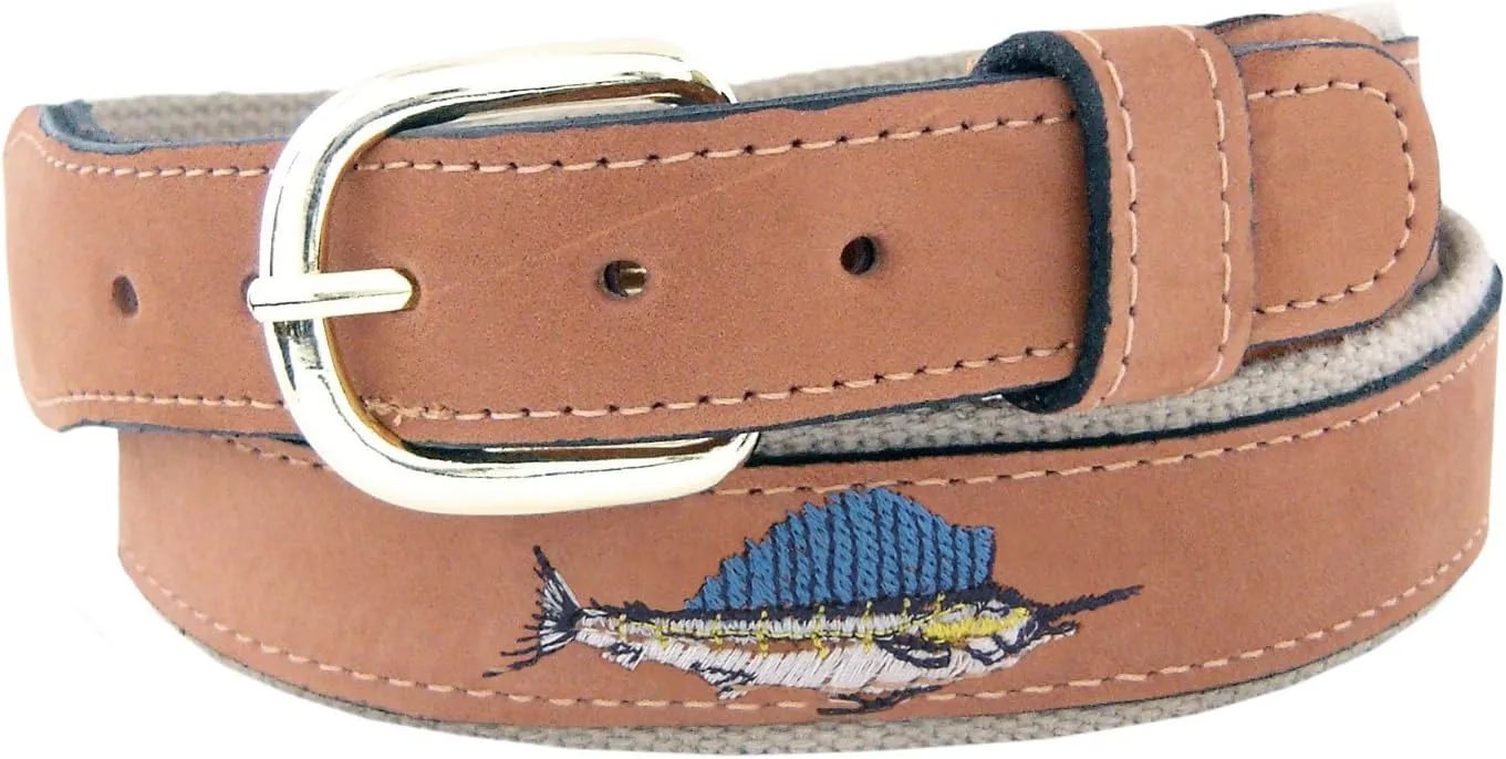 ZEP-PRO Men's Tan Leather Embroidered Sailfish Belt