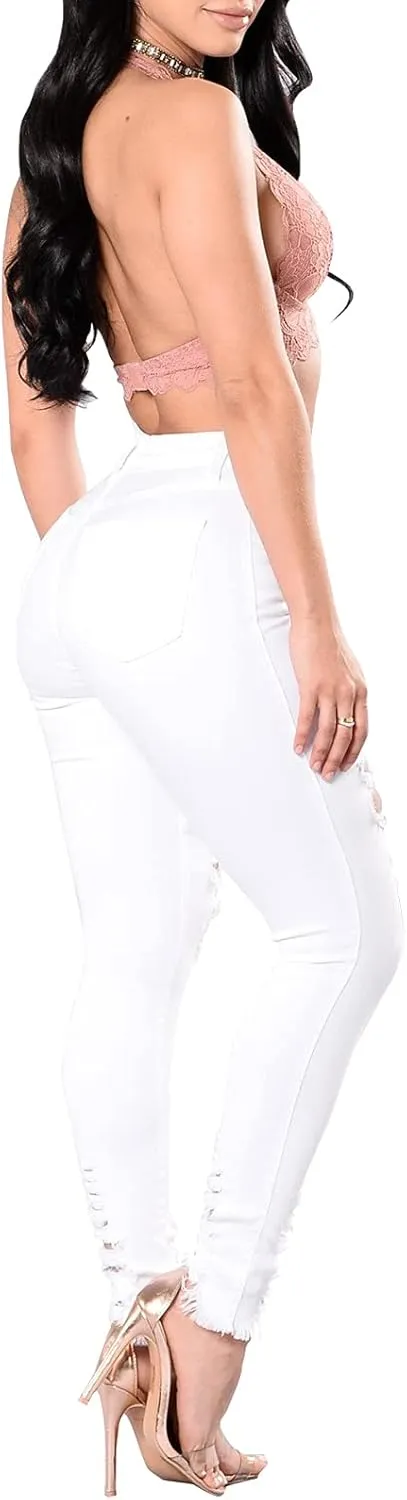 ZERMOM Ripped Skinny Jeans for Women Destroyed Mid Rise Stretch Denim Pants