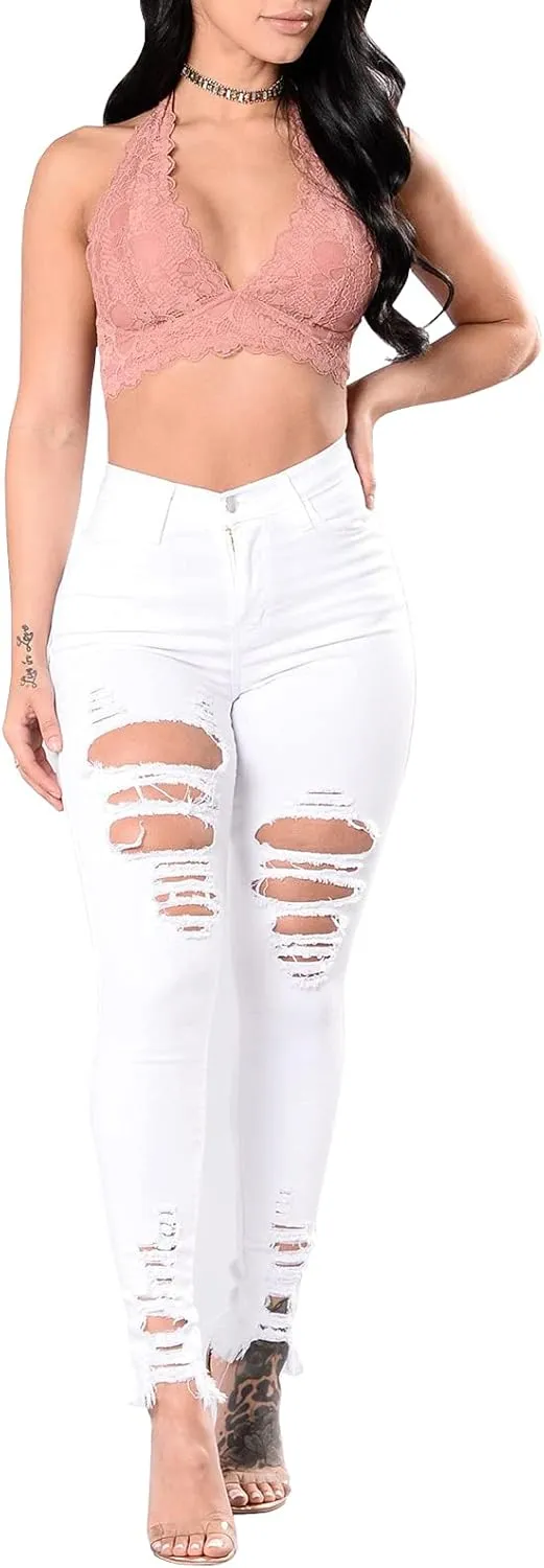 ZERMOM Ripped Skinny Jeans for Women Destroyed Mid Rise Stretch Denim Pants