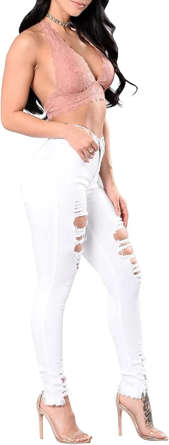 ZERMOM Ripped Skinny Jeans for Women Destroyed Mid Rise Stretch Denim Pants