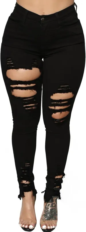 ZERMOM Ripped Skinny Jeans for Women Destroyed Mid Rise Stretch Denim Pants