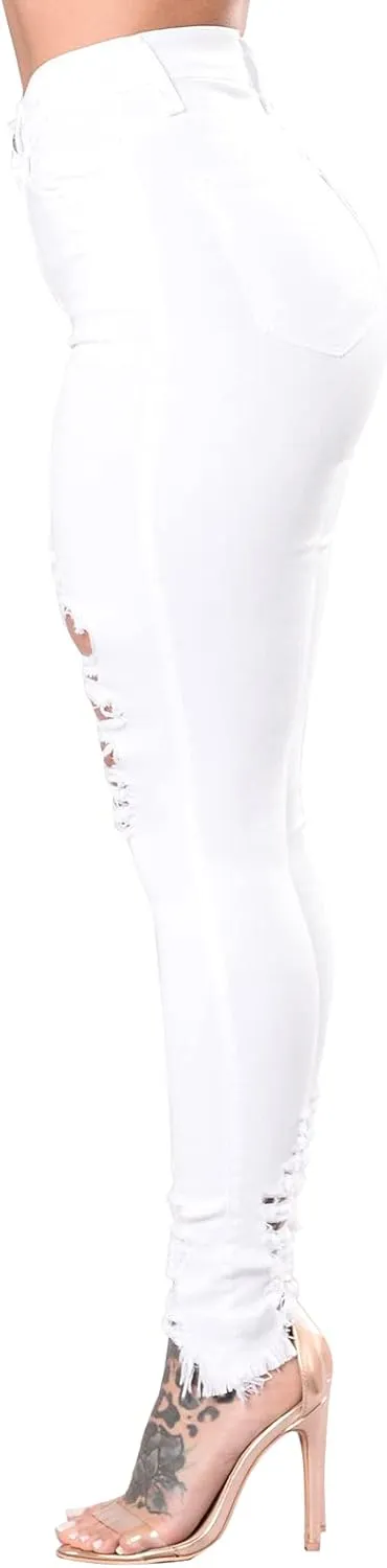ZERMOM Ripped Skinny Jeans for Women Destroyed Mid Rise Stretch Denim Pants