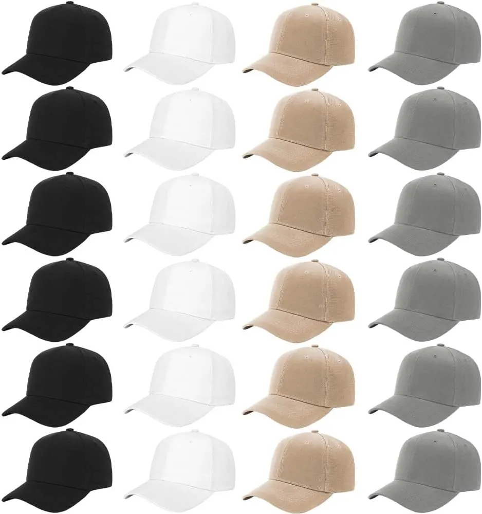 ZH 24 PC Blank Baseball Caps Adjustable Back Strap Plain Baseball Cap for Trucker Men Women Wholesale Bulk Baseball Caps