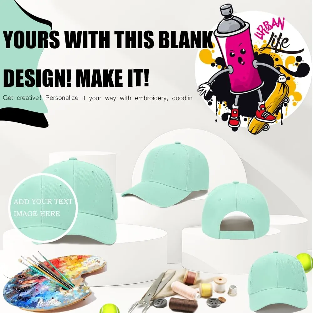 ZH Plain Adjustable Baseball Cap - Lot of 12 Unisex Blank Design Caps