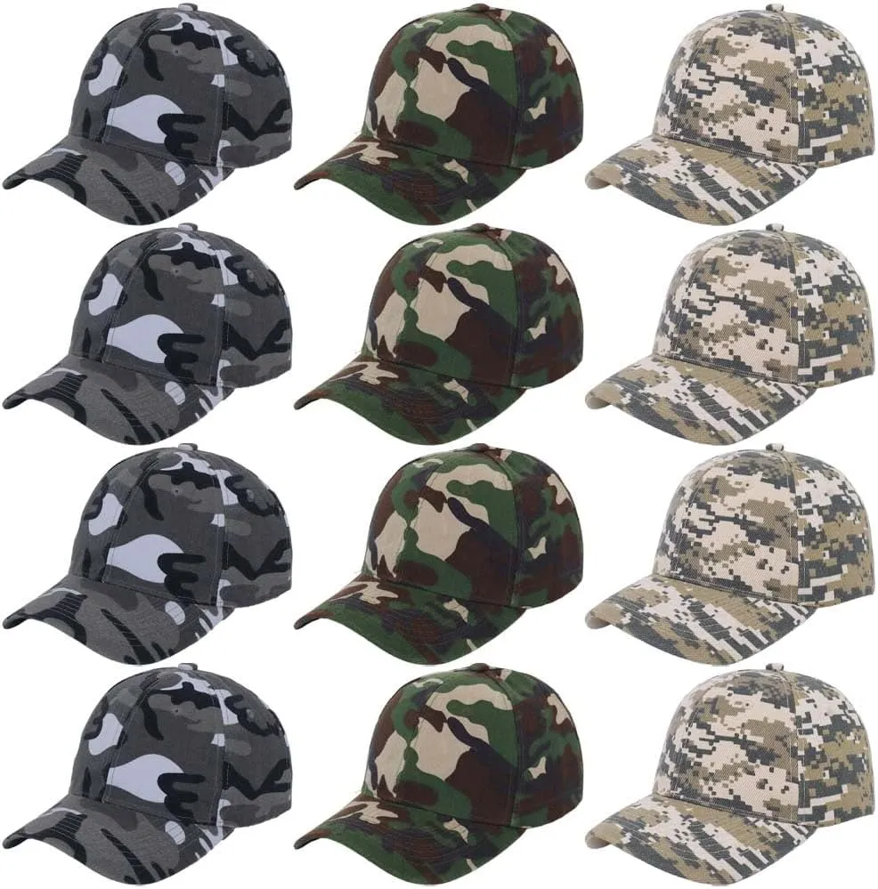 ZH Plain Adjustable Baseball Cap - Lot of 12 Unisex Blank Design Caps