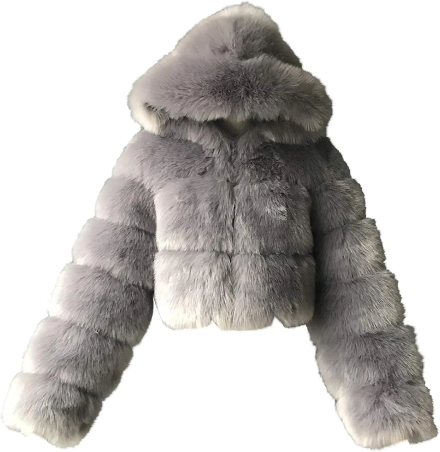 ZHOUYF Women Winter Warm Shearling Jackets Fuzzy Fleece Hooded Overcoat Bubble Fleece Outerwear Fluffy Faux Fur Short Coats