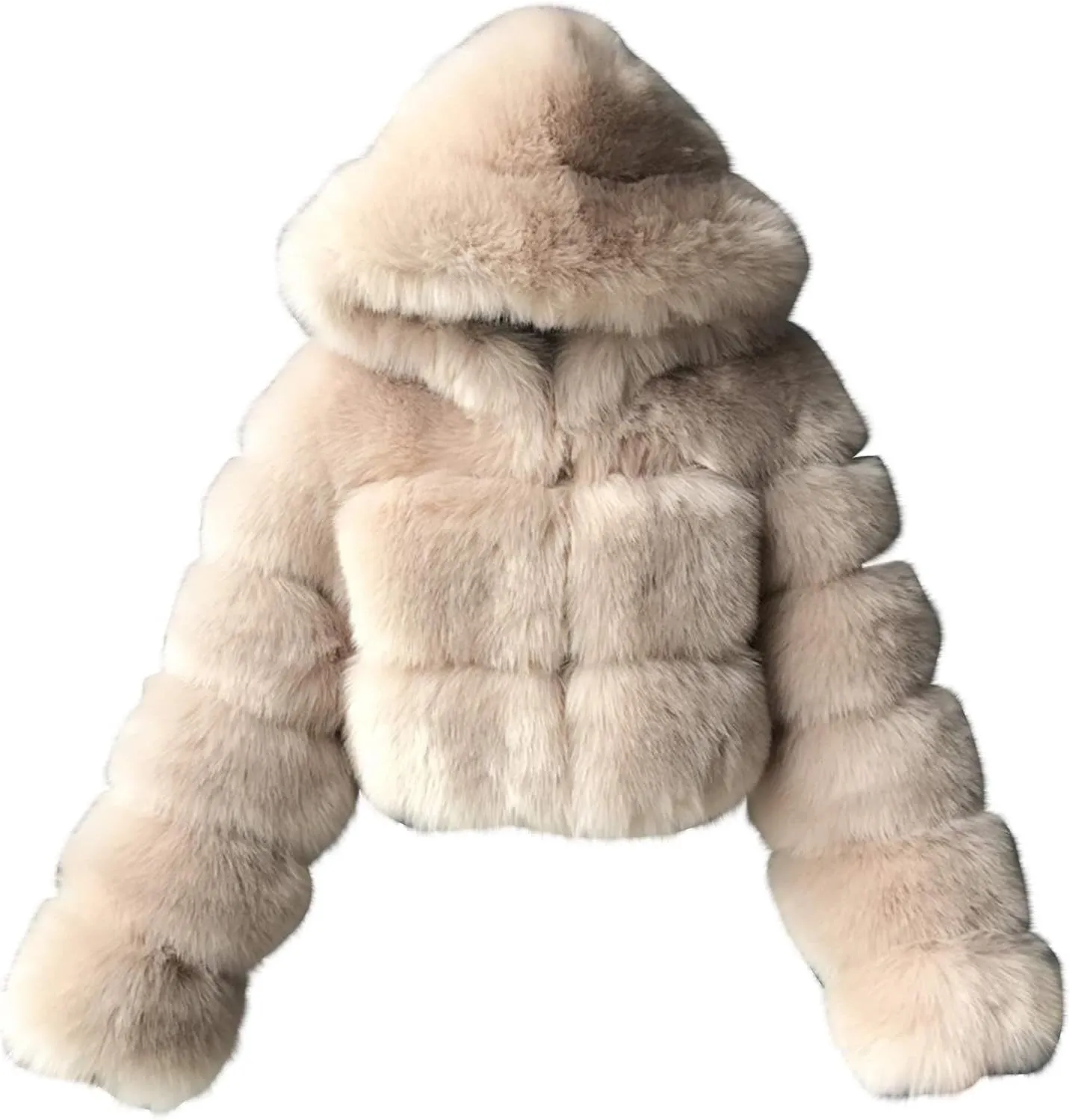 ZHOUYF Women Winter Warm Shearling Jackets Fuzzy Fleece Hooded Overcoat Bubble Fleece Outerwear Fluffy Faux Fur Short Coats