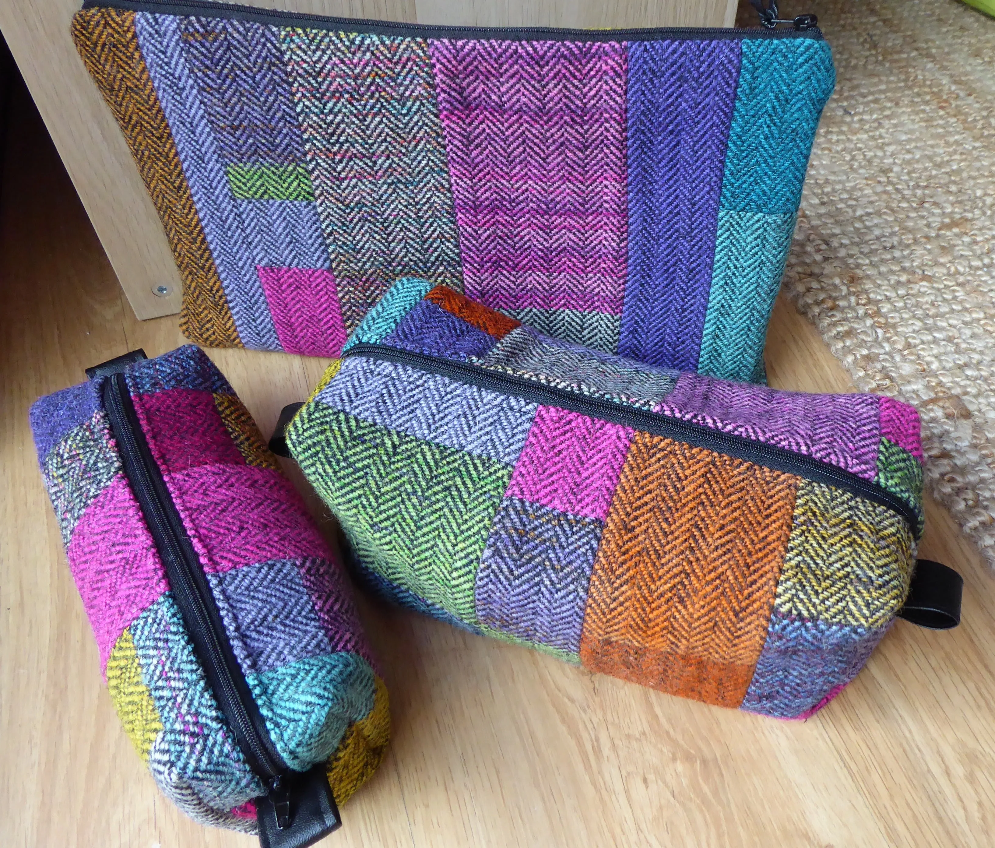 Zipper Pouch in Brightly Coloured Herringbone Tweed
