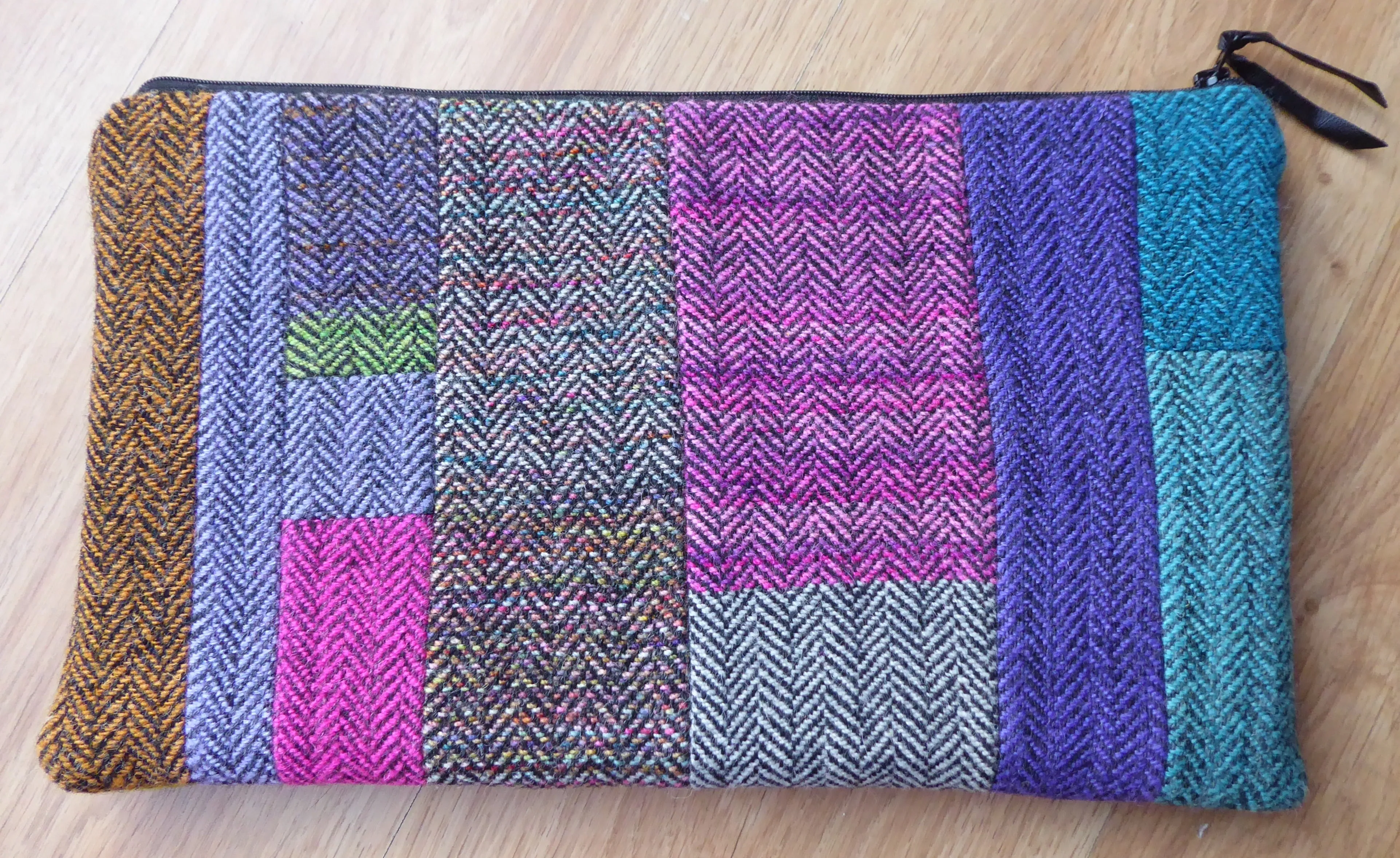 Zipper Pouch in Brightly Coloured Herringbone Tweed