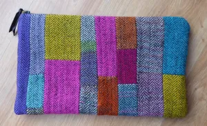 Zipper Pouch in Brightly Coloured Herringbone Tweed