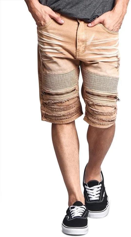 Zippered Biker Style Ribbed Moto Ripped Distressed Denim Jean Shorts