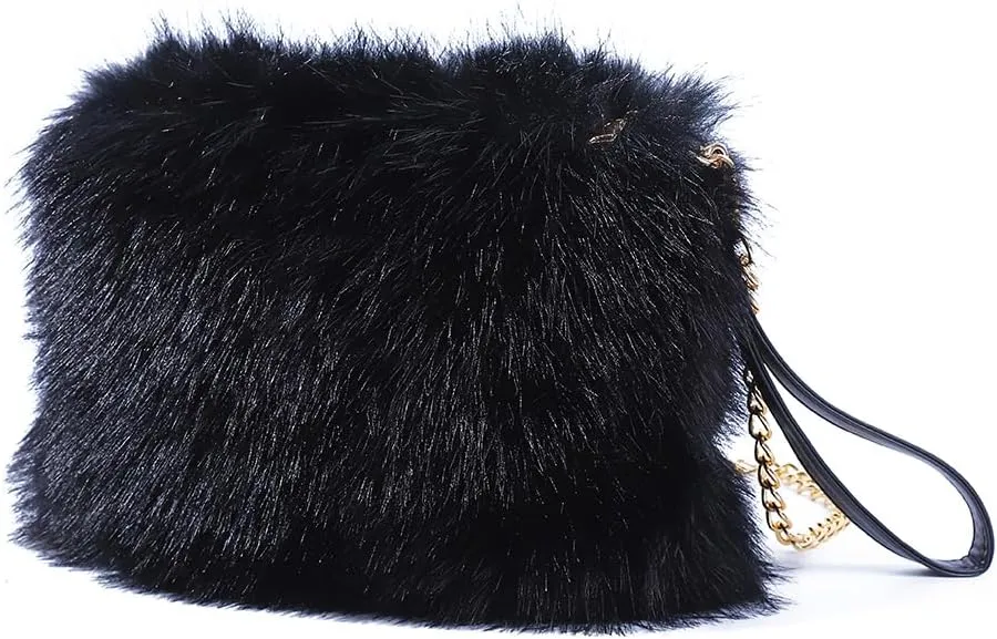 ZOSCGJMY Evening Faux Fur Handbags for Women Furry Fluffy Fuzzy Bags Purse Crossbody Shoulder Strap